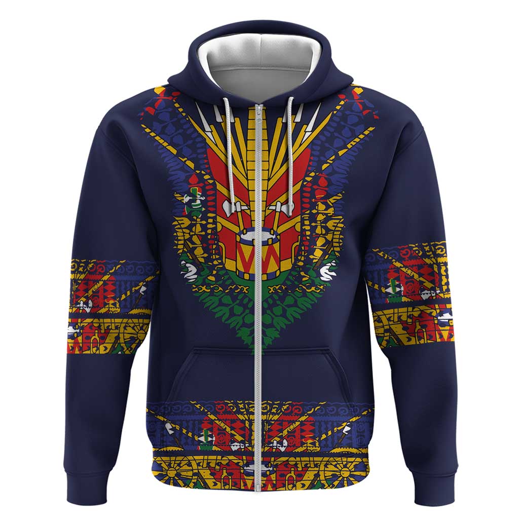 Haiti Flag Traditional Dashiki Hoodie Black Color LT03