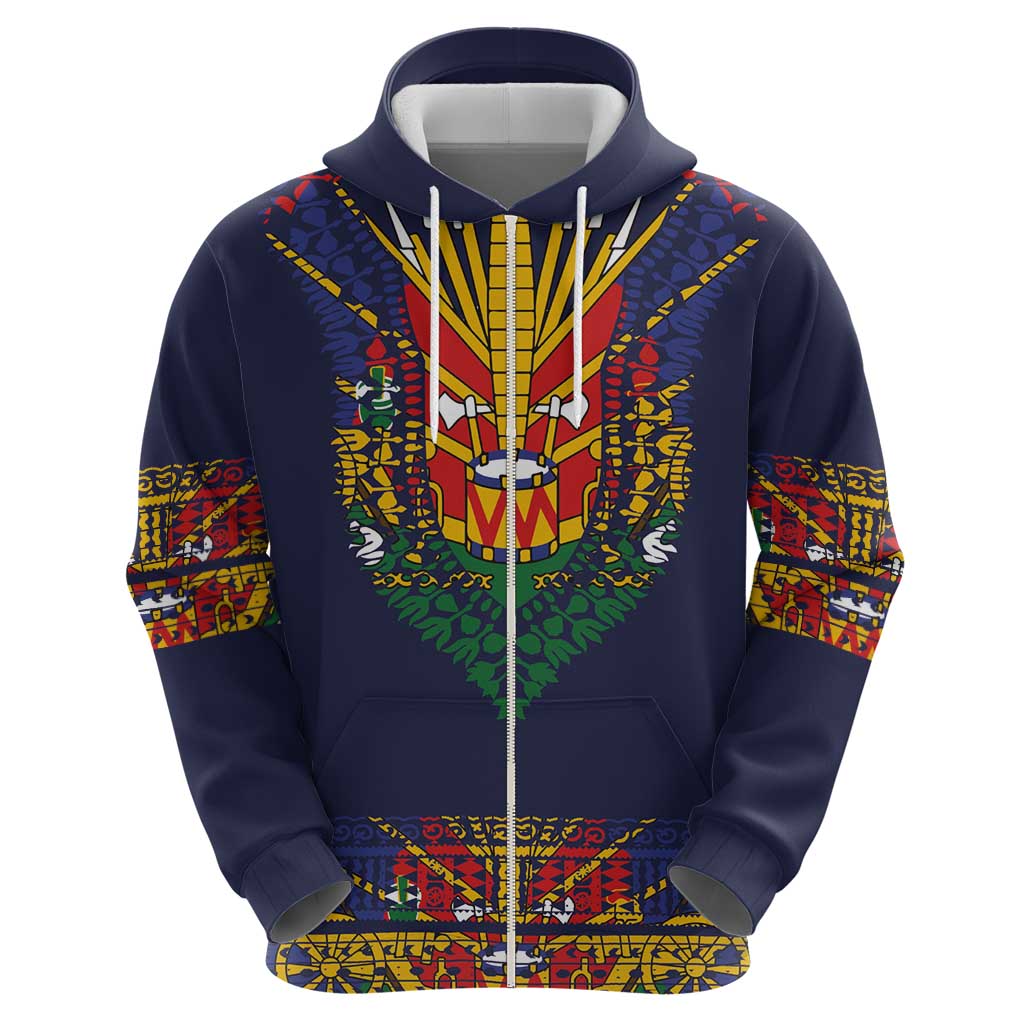 Haiti Flag Traditional Dashiki Hoodie Black Color LT03