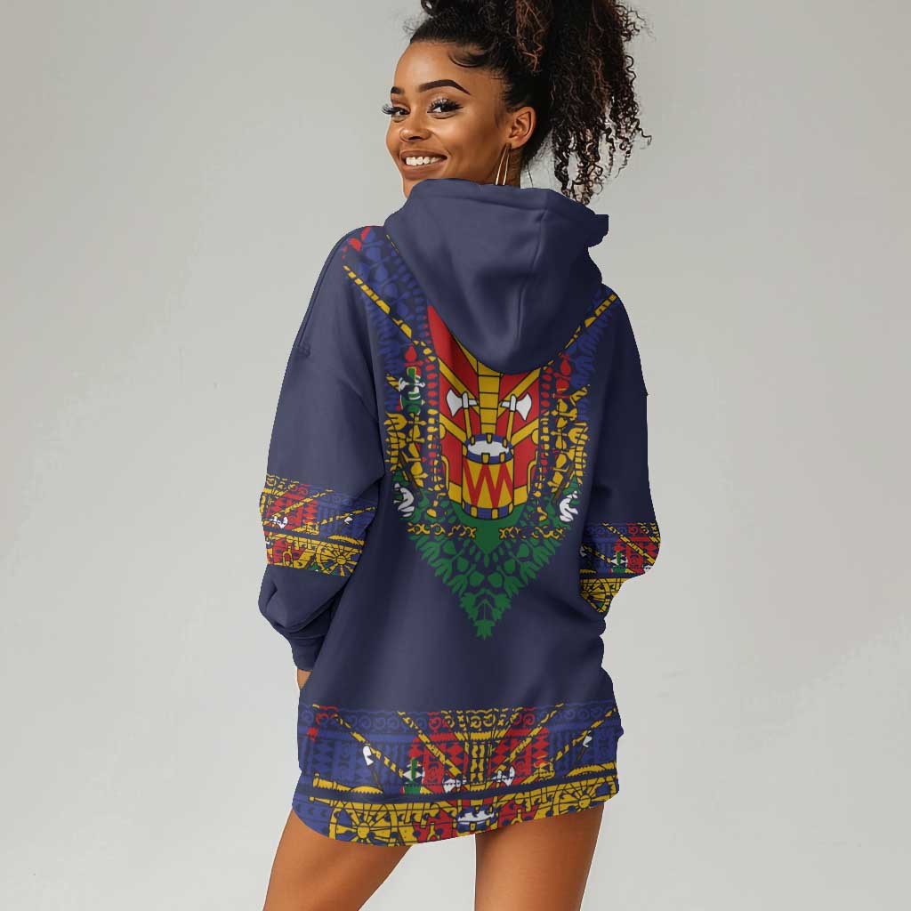 Haiti Flag Hoodie Dress Traditional Dashiki Black Color LT03
