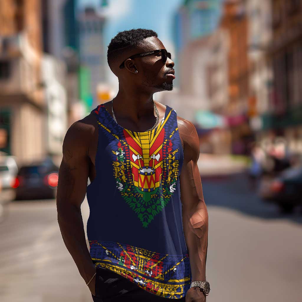 Haiti Flag Men Tank Top Traditional Dashiki Black Color LT03