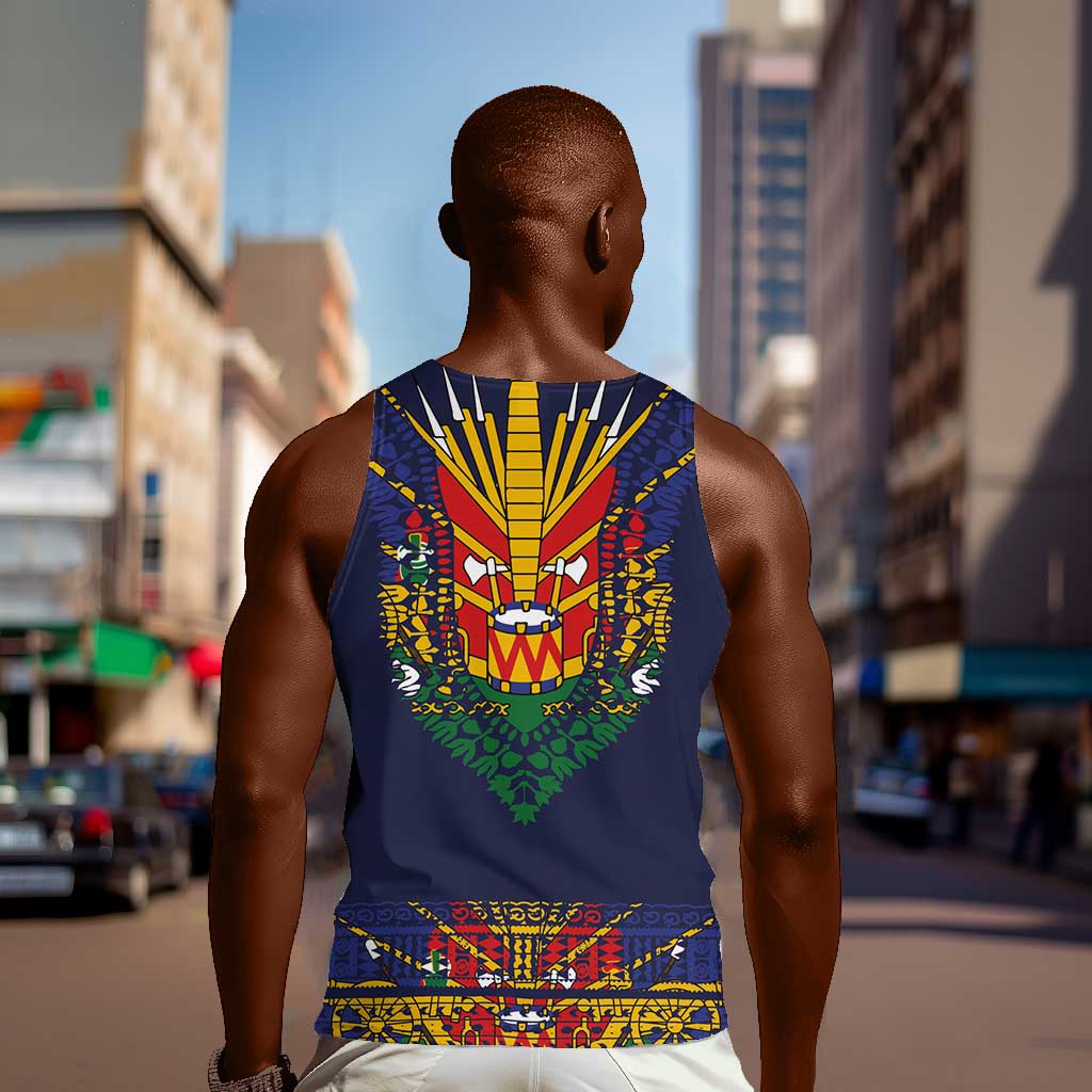 Haiti Flag Men Tank Top Traditional Dashiki Black Color LT03