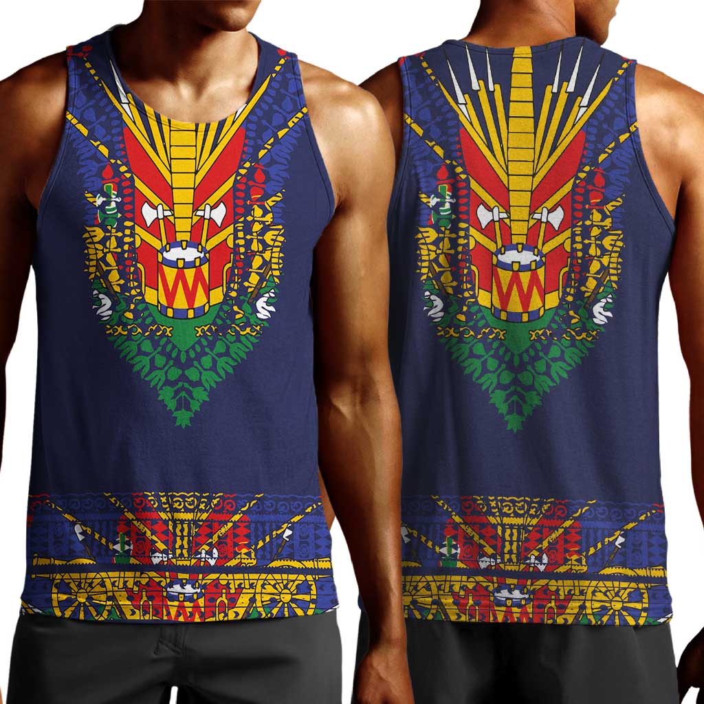 Haiti Flag Men Tank Top Traditional Dashiki Black Color LT03