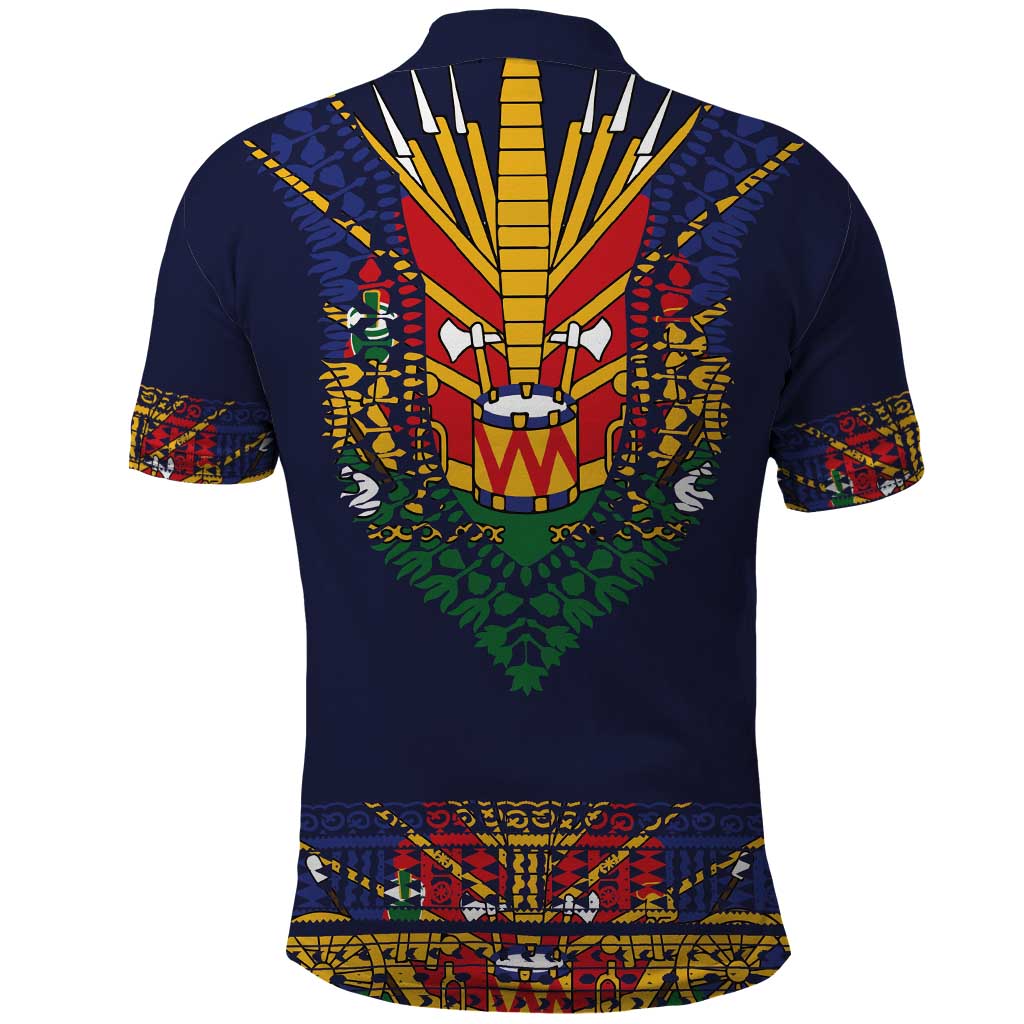 Haiti Flag Traditional Dashiki Polo Shirt Black Color LT03
