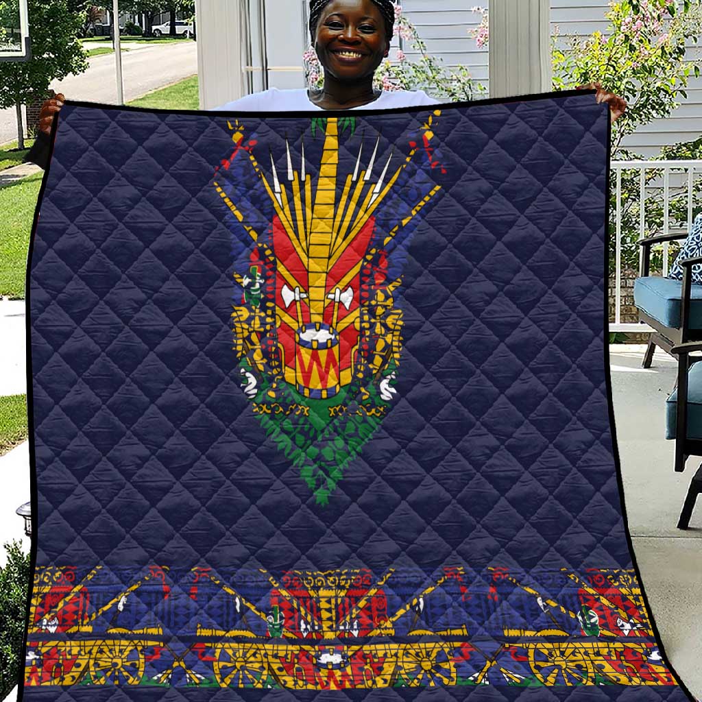 Haiti Flag Quilt Traditional Dashiki Black Color LT03