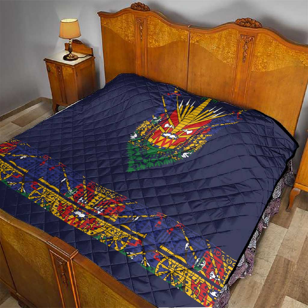 Haiti Flag Quilt Traditional Dashiki Black Color LT03