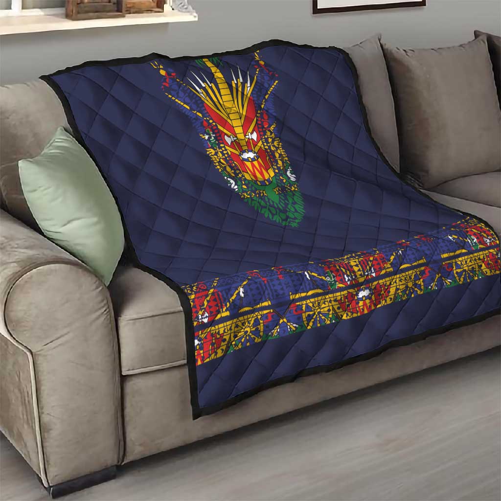 Haiti Flag Quilt Traditional Dashiki Black Color LT03