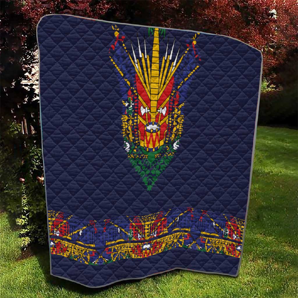 Haiti Flag Quilt Traditional Dashiki Black Color LT03