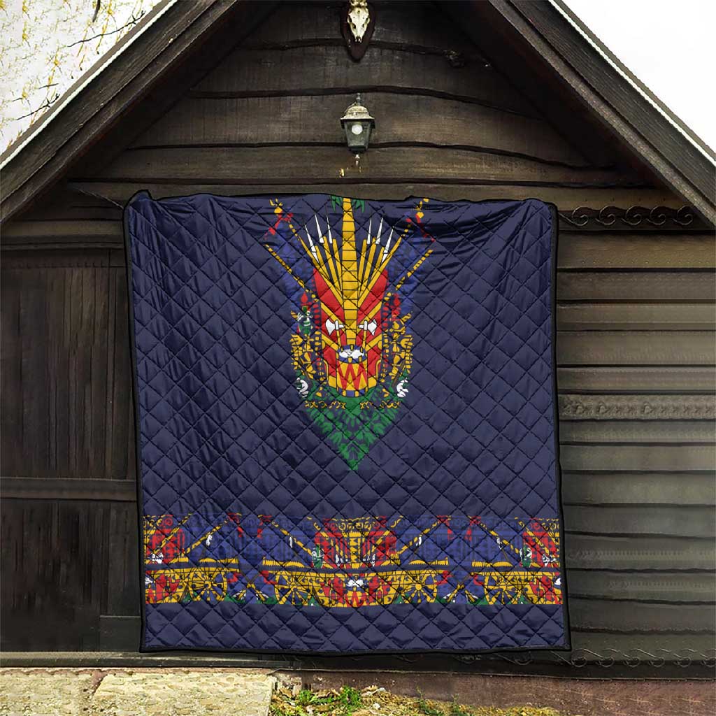 Haiti Flag Quilt Traditional Dashiki Black Color LT03
