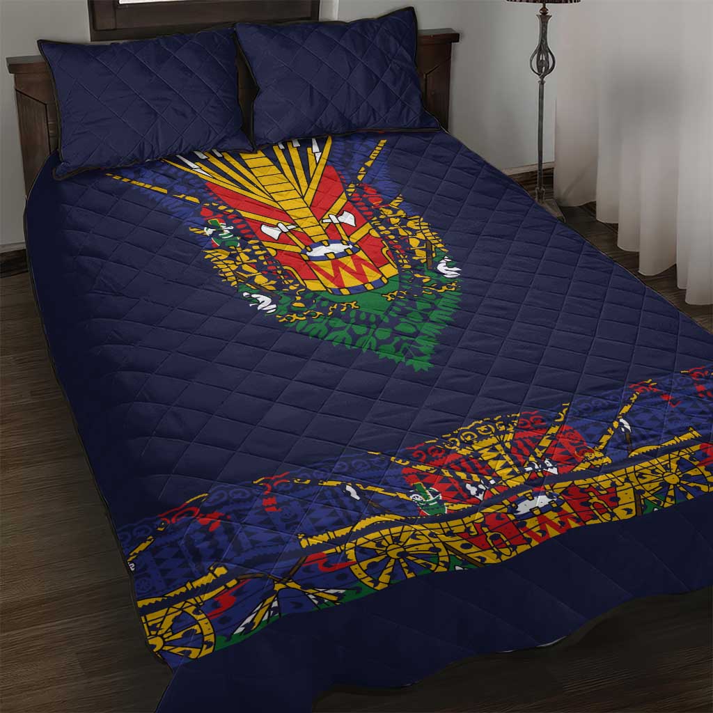 Haiti Flag Quilt Bed Set Traditional Dashiki Black Color LT03