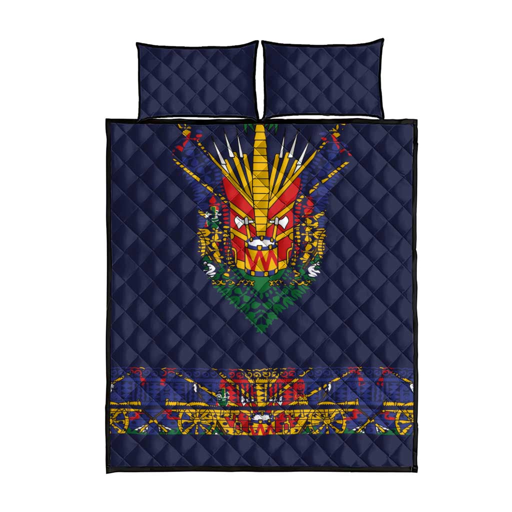 Haiti Flag Quilt Bed Set Traditional Dashiki Black Color LT03