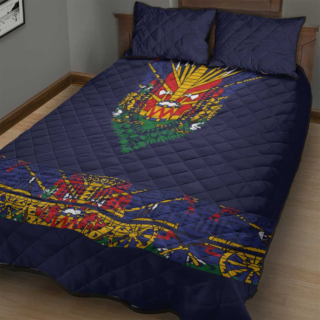 Haiti Flag Quilt Bed Set Traditional Dashiki Black Color LT03
