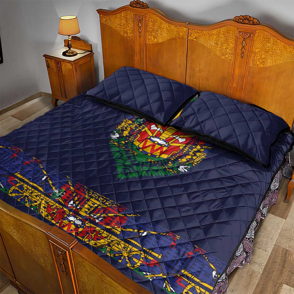 Haiti Flag Quilt Bed Set Traditional Dashiki Black Color LT03