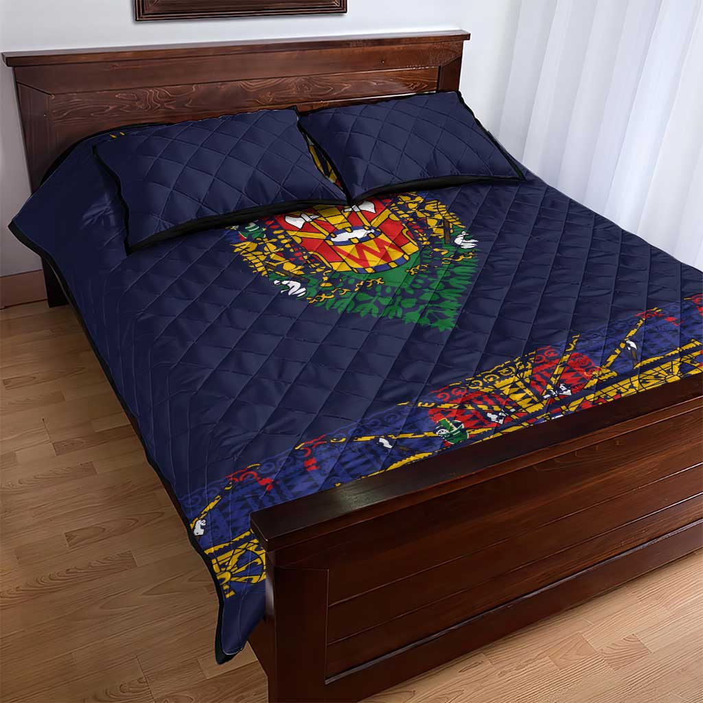 Haiti Flag Quilt Bed Set Traditional Dashiki Black Color LT03