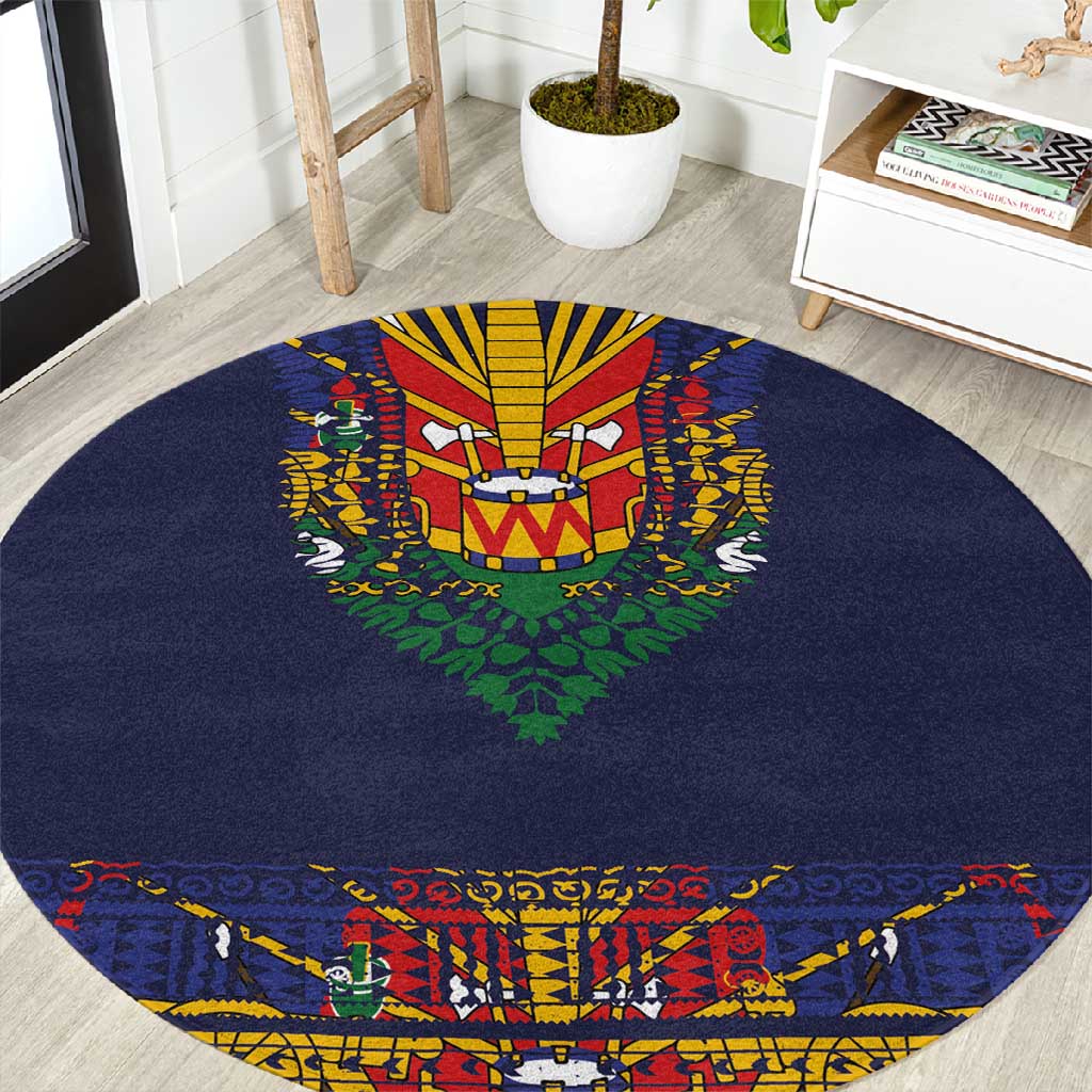 Haiti Flag Round Carpet Traditional Dashiki Black Color LT03