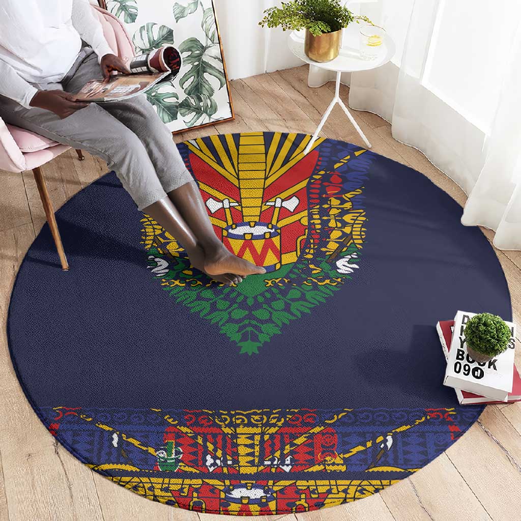 Haiti Flag Round Carpet Traditional Dashiki Black Color LT03