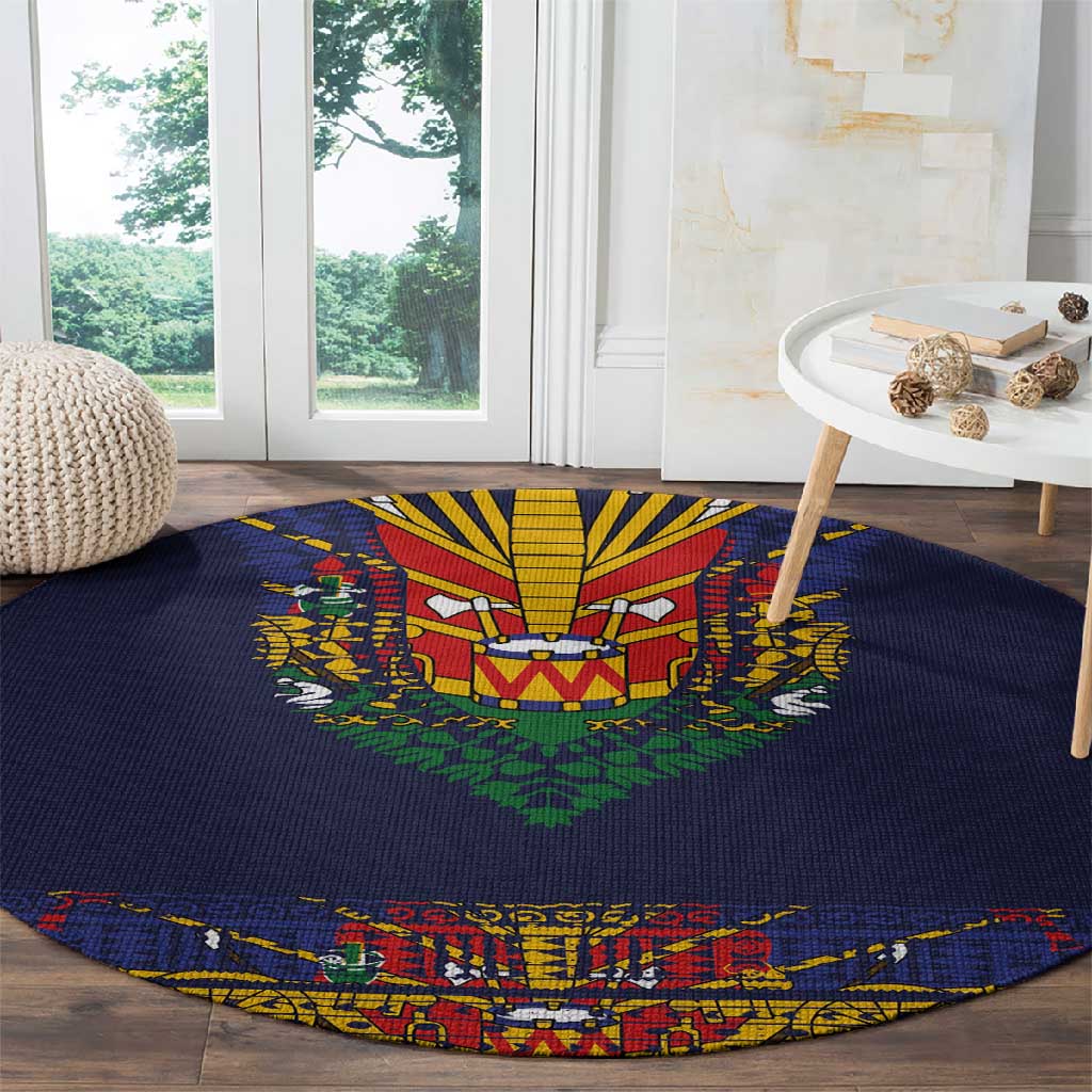 Haiti Flag Round Carpet Traditional Dashiki Black Color LT03