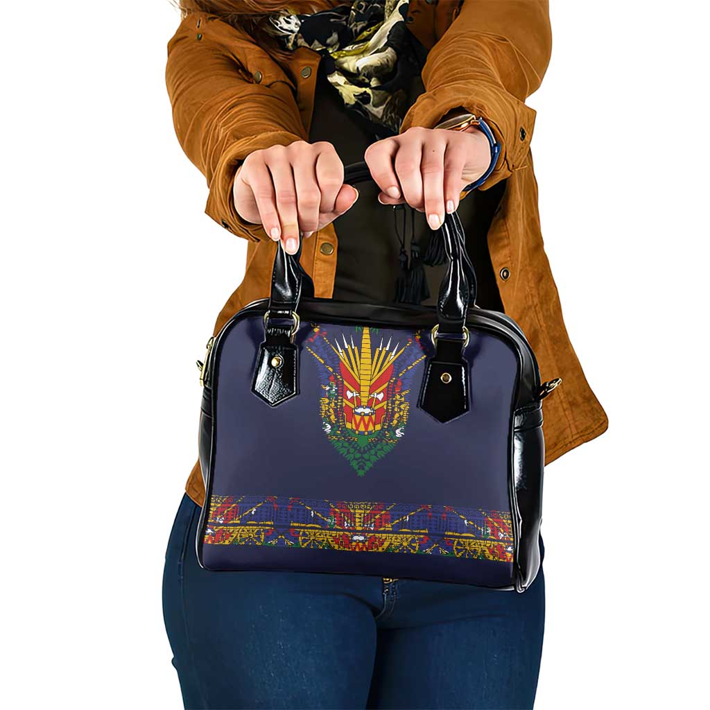 Haiti Flag Traditional Dashiki Shoulder Handbag Black Color LT03