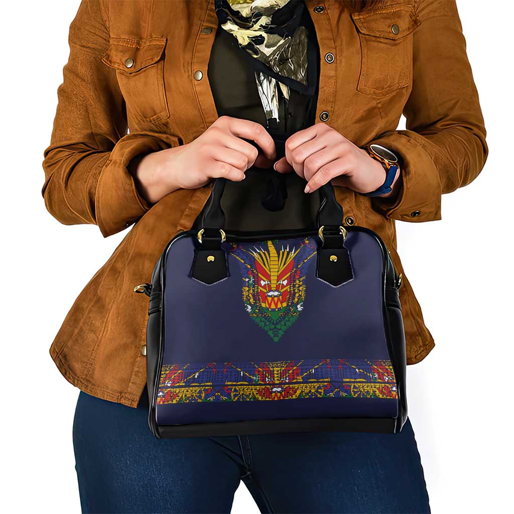 Haiti Flag Traditional Dashiki Shoulder Handbag Black Color LT03