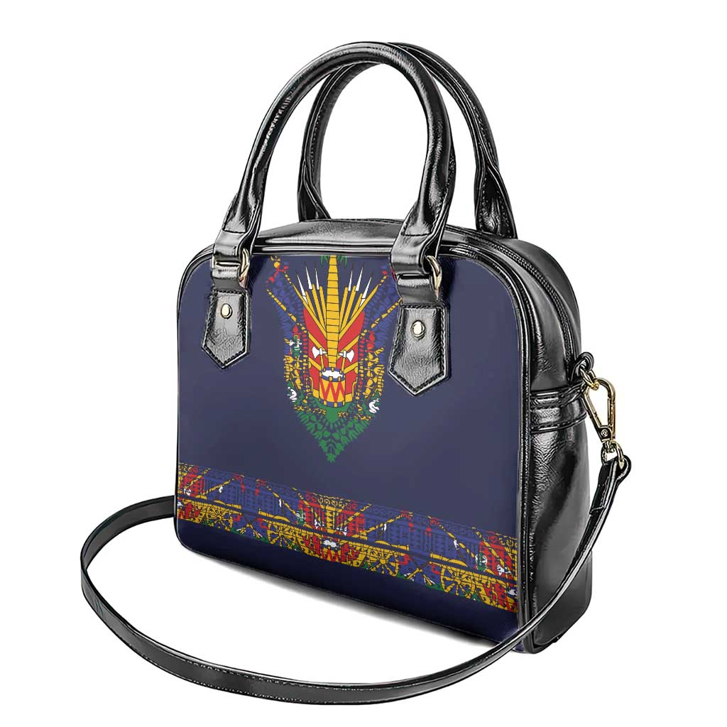 Haiti Flag Traditional Dashiki Shoulder Handbag Black Color LT03