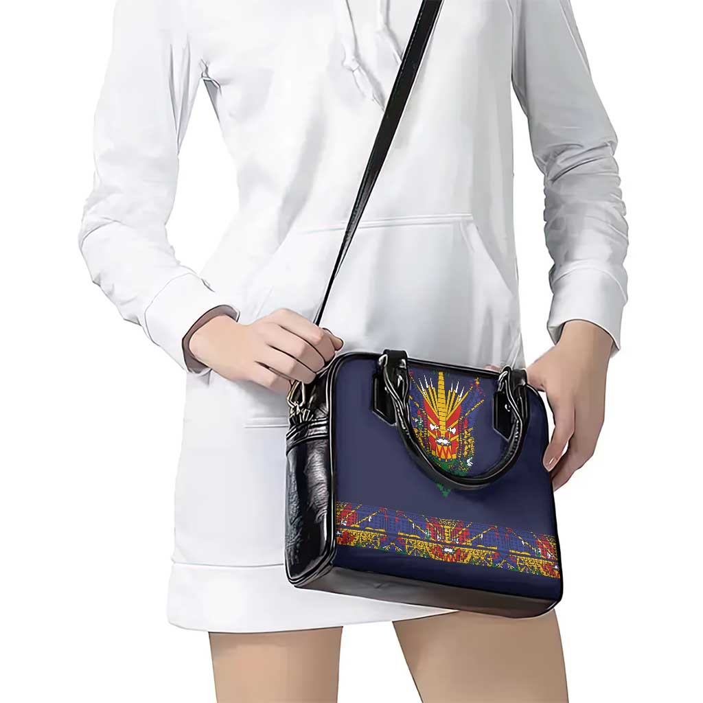 Haiti Flag Traditional Dashiki Shoulder Handbag Black Color LT03