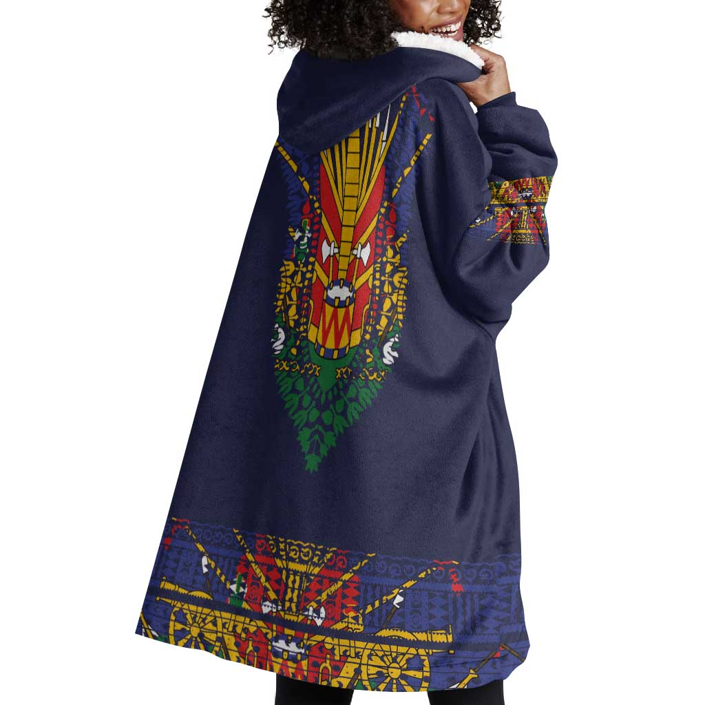 Haiti Flag Wearable Blanket Hoodie Traditional Dashiki Black Color LT03