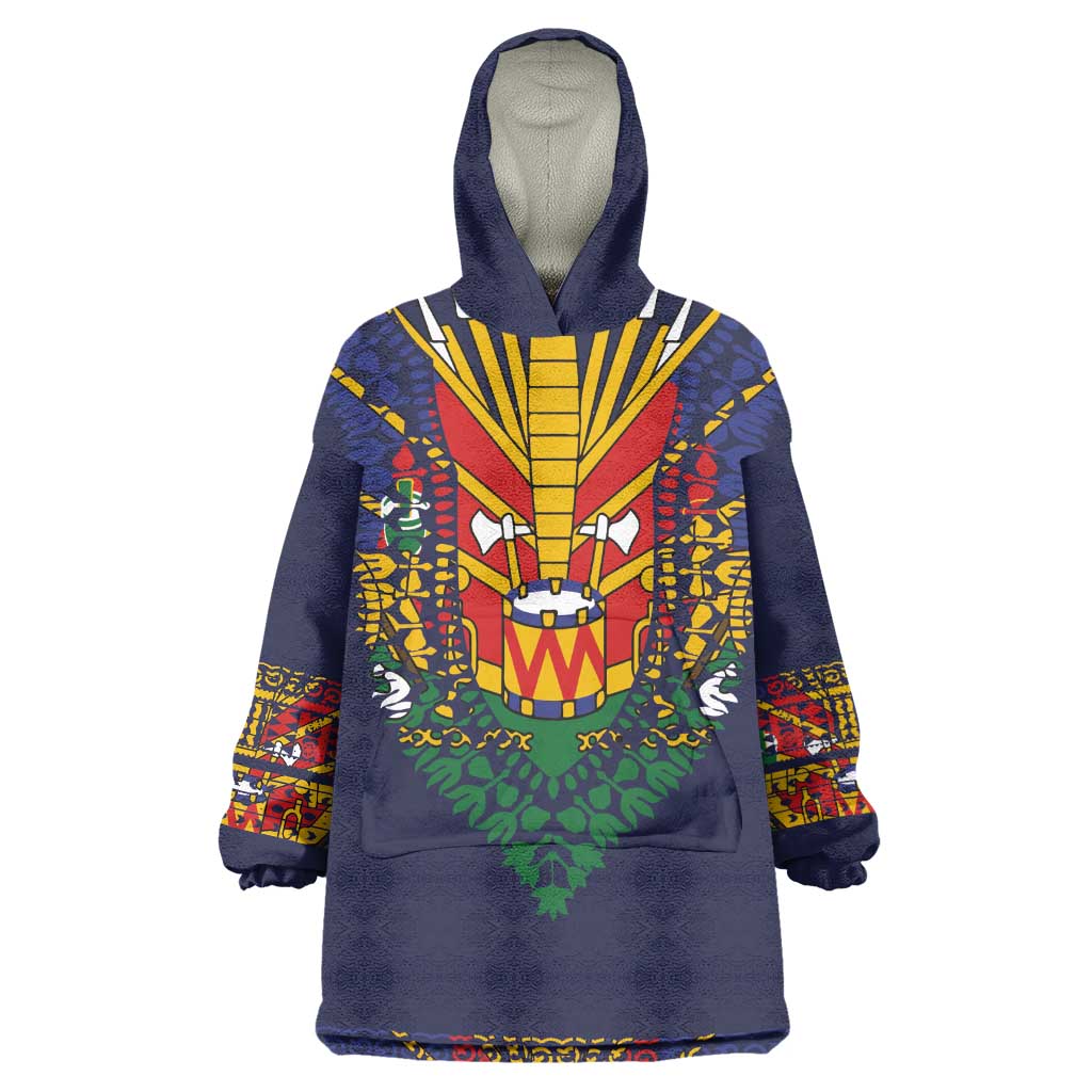Haiti Flag Wearable Blanket Hoodie Traditional Dashiki Black Color LT03