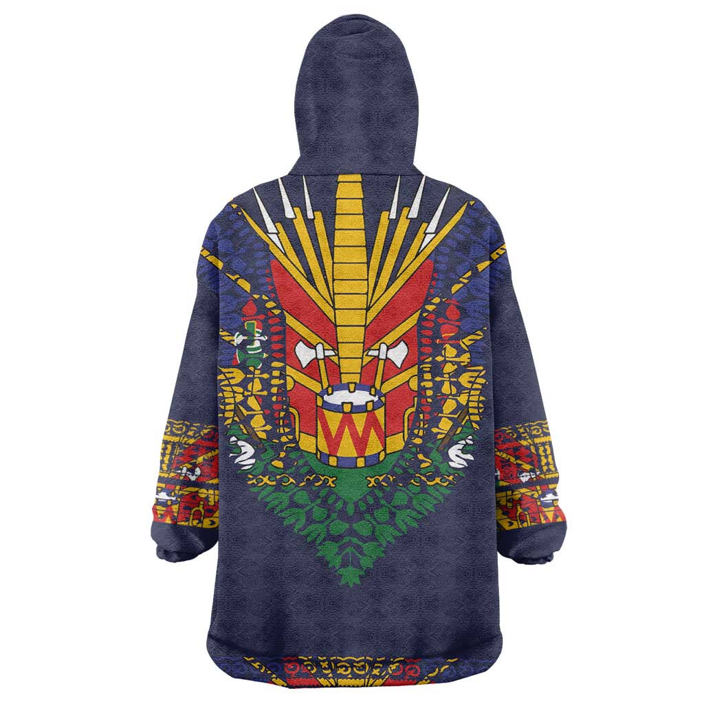 Haiti Flag Wearable Blanket Hoodie Traditional Dashiki Black Color LT03