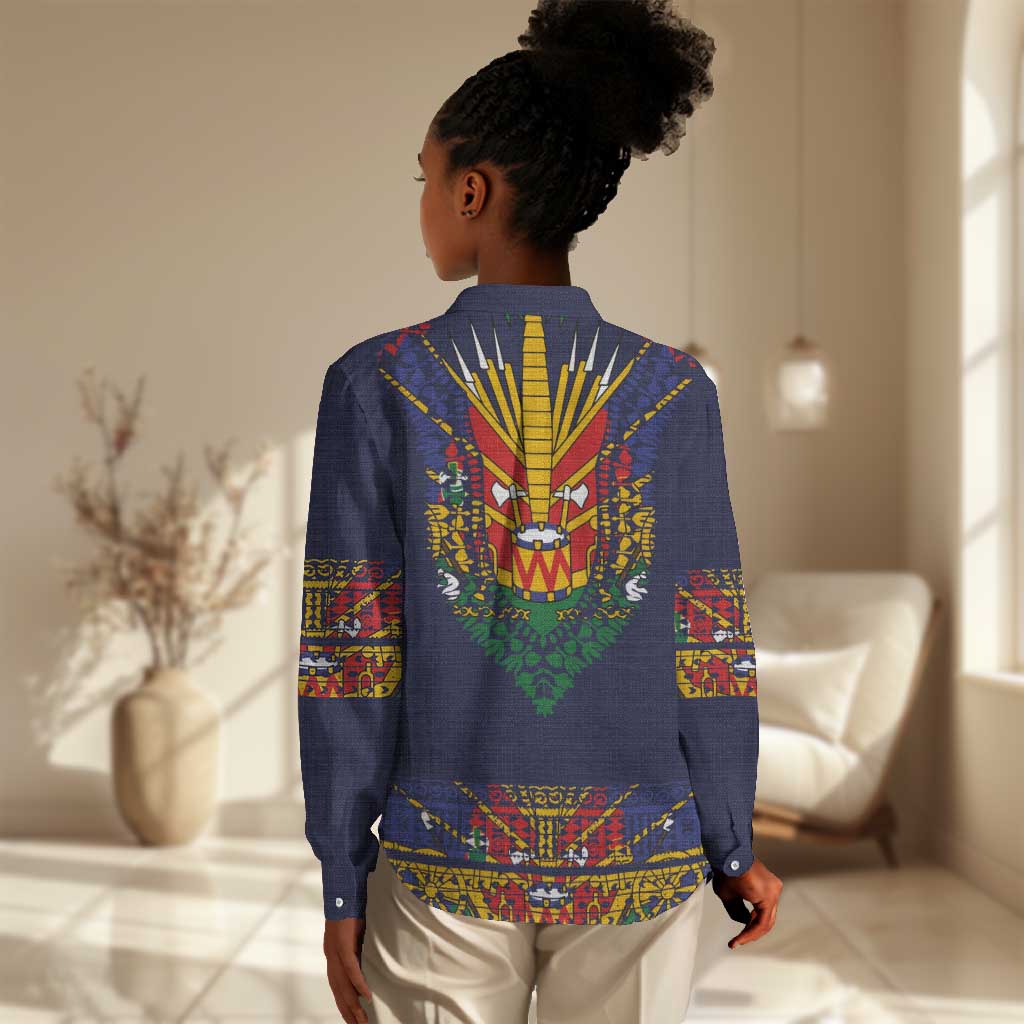 Haiti Flag Women Casual Shirt Traditional Dashiki Black Color LT03