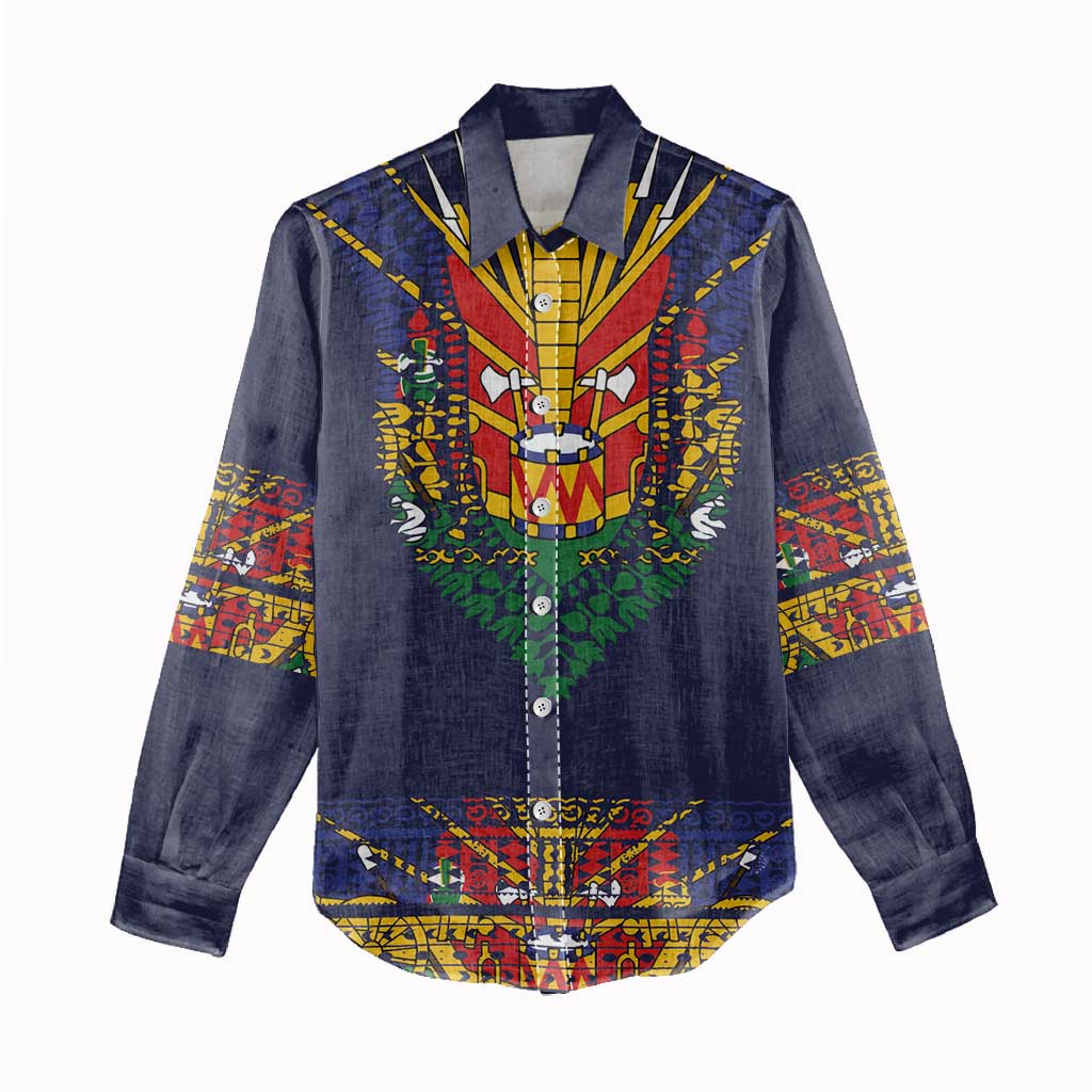 Haiti Flag Women Casual Shirt Traditional Dashiki Black Color LT03