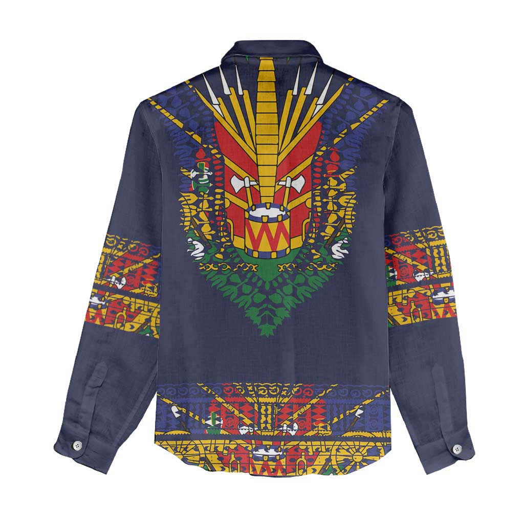 Haiti Flag Women Casual Shirt Traditional Dashiki Black Color LT03