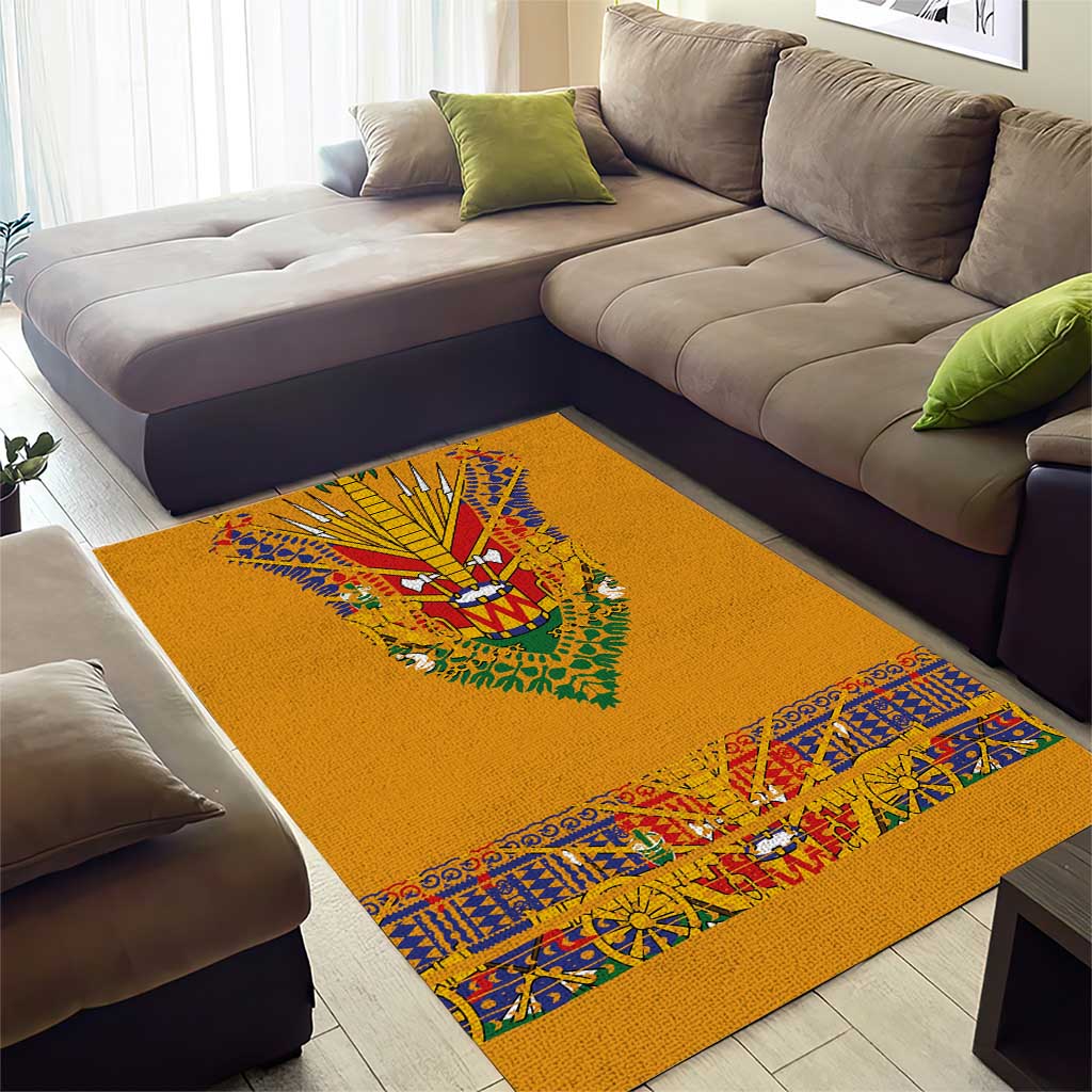 Haiti Flag Area Rug Traditional Dashiki Yellow Color LT03