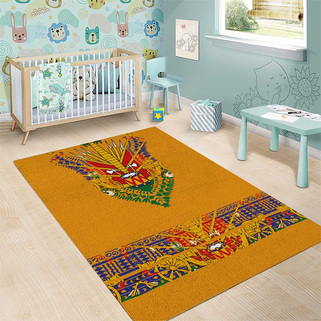 Haiti Flag Area Rug Traditional Dashiki Yellow Color LT03