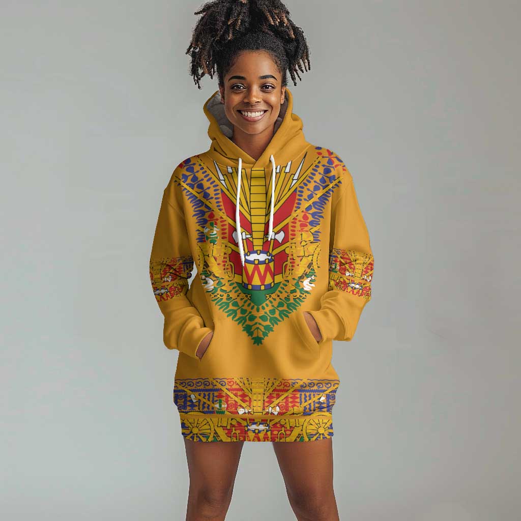 Haiti Flag Hoodie Dress Traditional Dashiki Yellow Color LT03