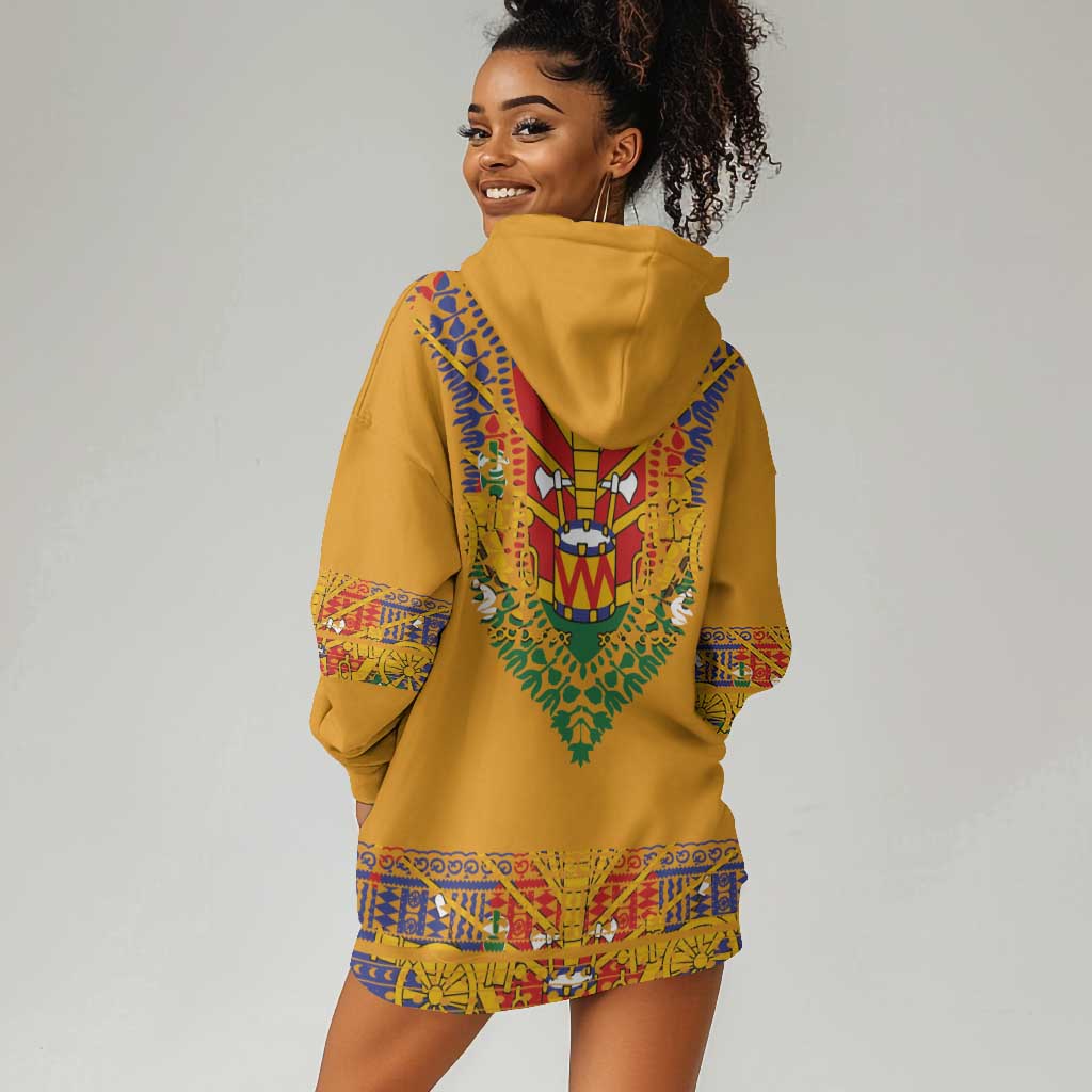 Haiti Flag Hoodie Dress Traditional Dashiki Yellow Color LT03