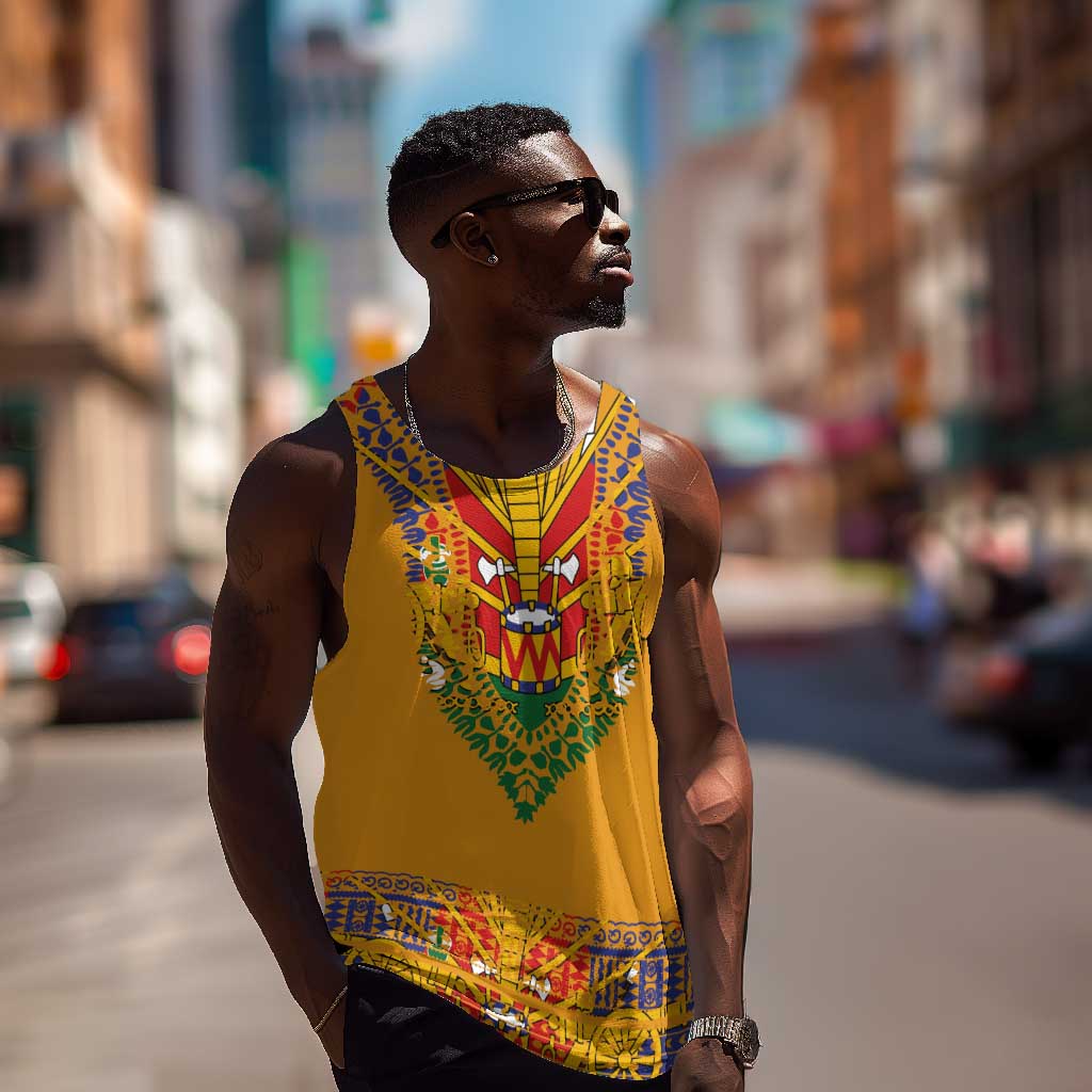 Haiti Flag Men Tank Top Traditional Dashiki Yellow Color LT03
