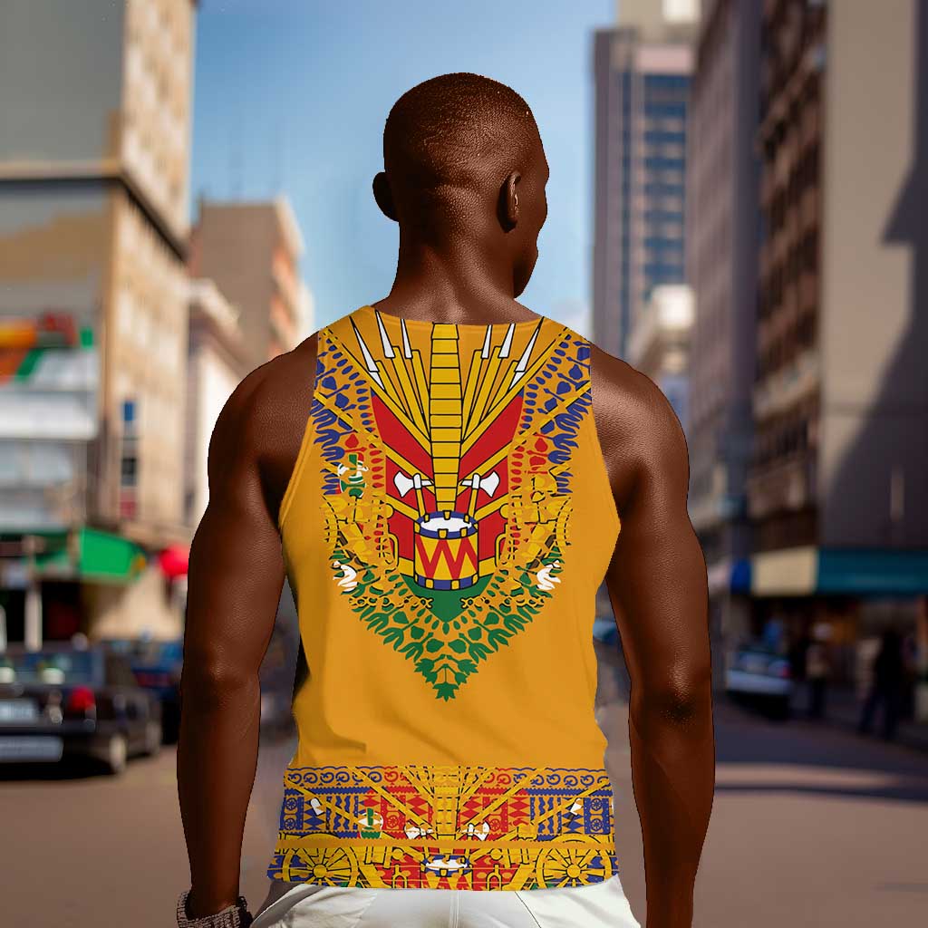 Haiti Flag Men Tank Top Traditional Dashiki Yellow Color LT03