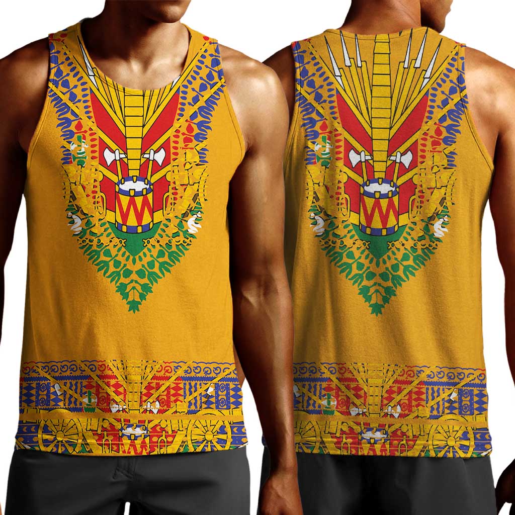 Haiti Flag Men Tank Top Traditional Dashiki Yellow Color LT03