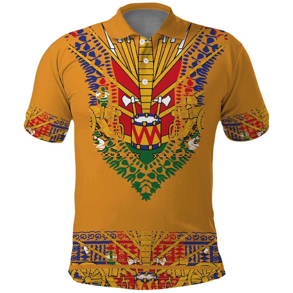 Haiti Flag Traditional Dashiki Polo Shirt Yellow Color LT03