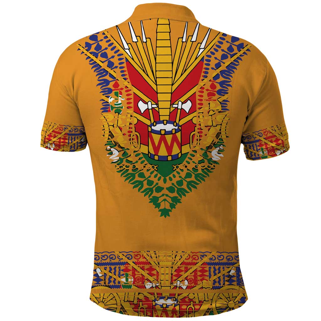 Haiti Flag Traditional Dashiki Polo Shirt Yellow Color LT03