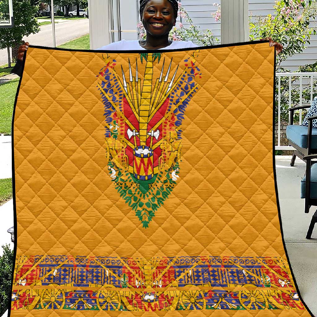 Haiti Flag Quilt Traditional Dashiki Yellow Color LT03