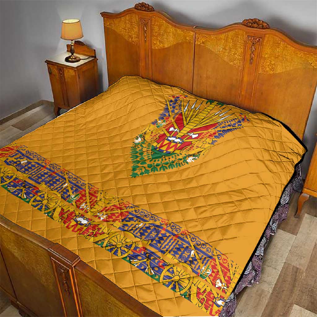 Haiti Flag Quilt Traditional Dashiki Yellow Color LT03