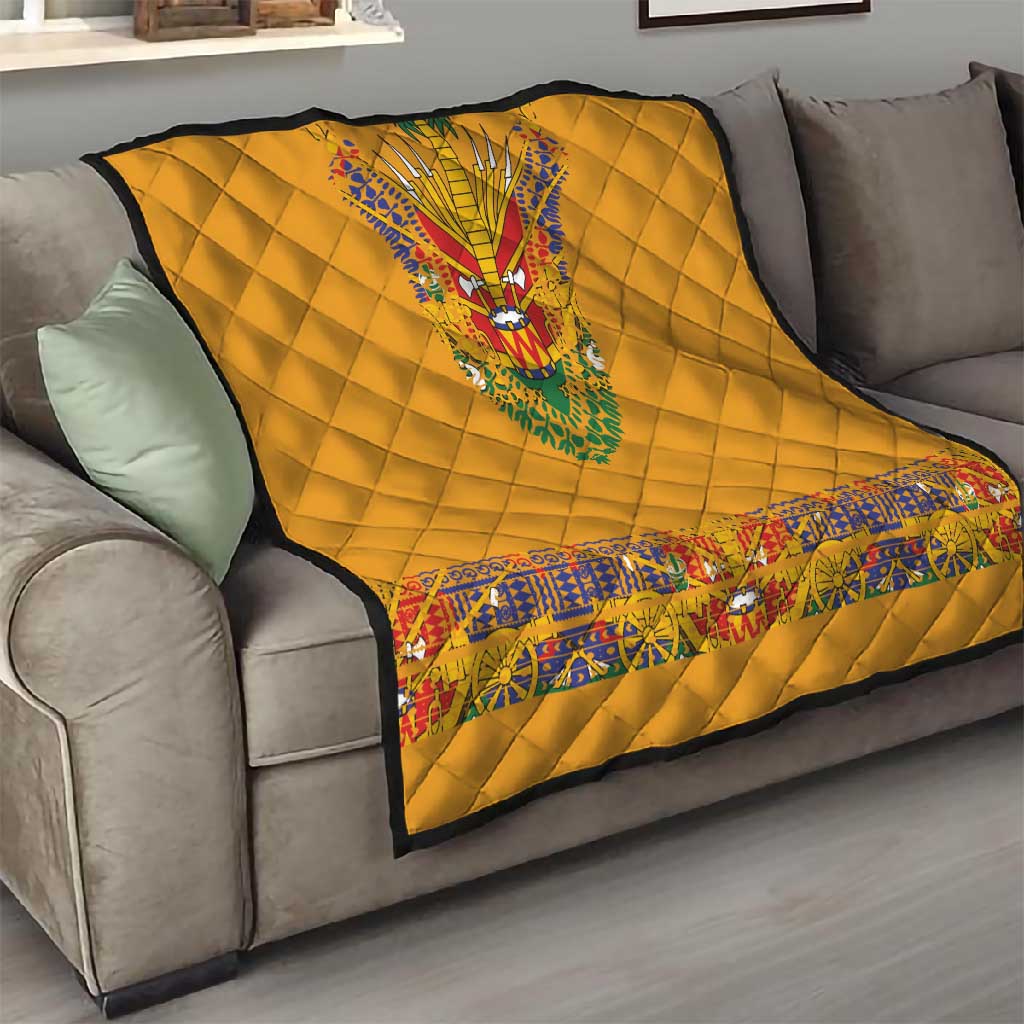 Haiti Flag Quilt Traditional Dashiki Yellow Color LT03