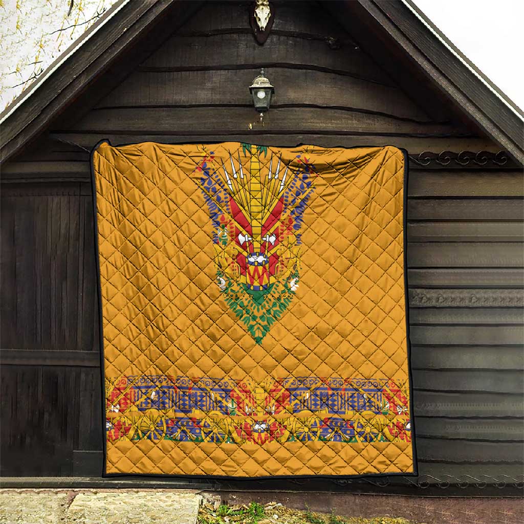 Haiti Flag Quilt Traditional Dashiki Yellow Color LT03