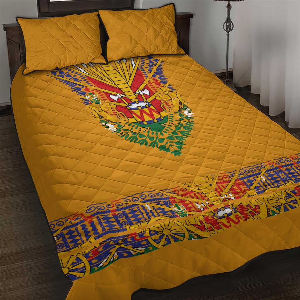 Haiti Flag Quilt Bed Set Traditional Dashiki Yellow Color LT03