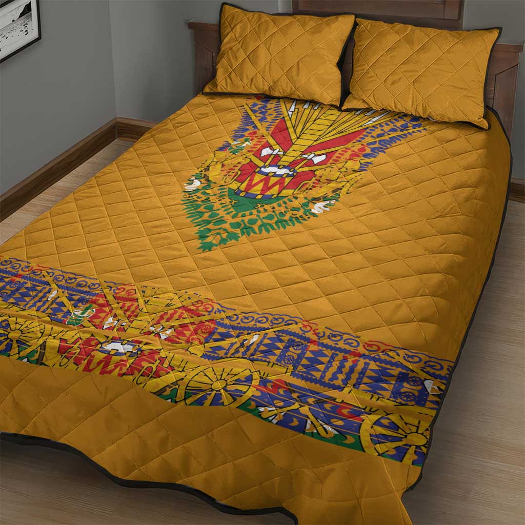 Haiti Flag Quilt Bed Set Traditional Dashiki Yellow Color LT03