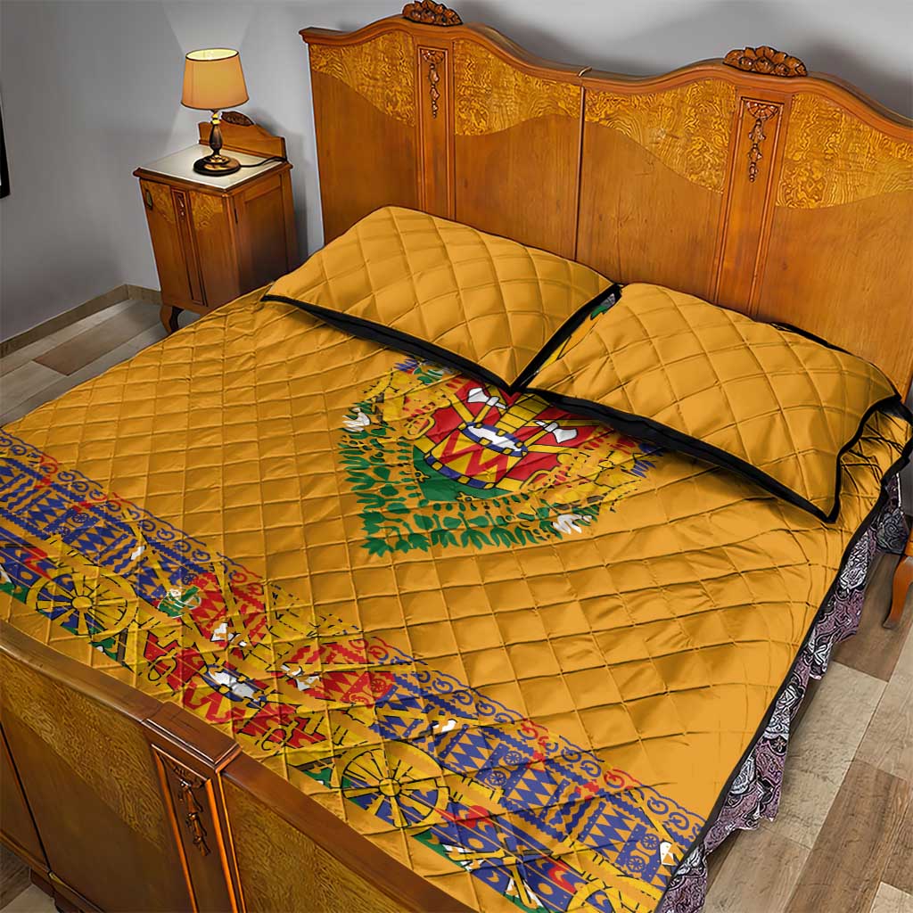 Haiti Flag Quilt Bed Set Traditional Dashiki Yellow Color LT03