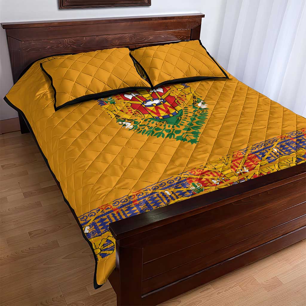 Haiti Flag Quilt Bed Set Traditional Dashiki Yellow Color LT03
