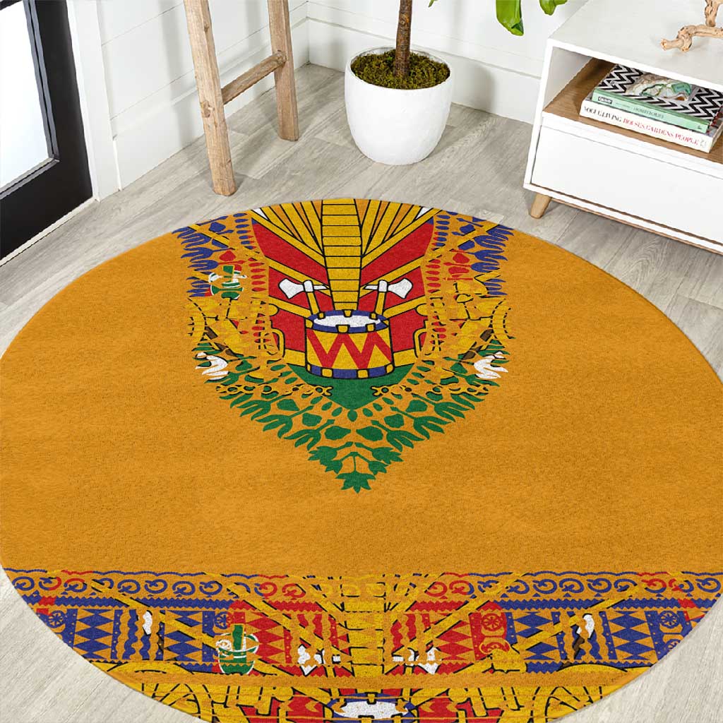 Haiti Flag Round Carpet Traditional Dashiki Yellow Color LT03