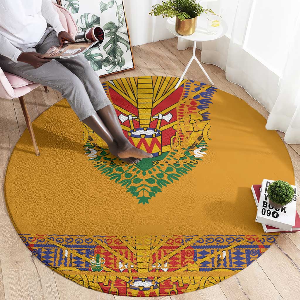 Haiti Flag Round Carpet Traditional Dashiki Yellow Color LT03