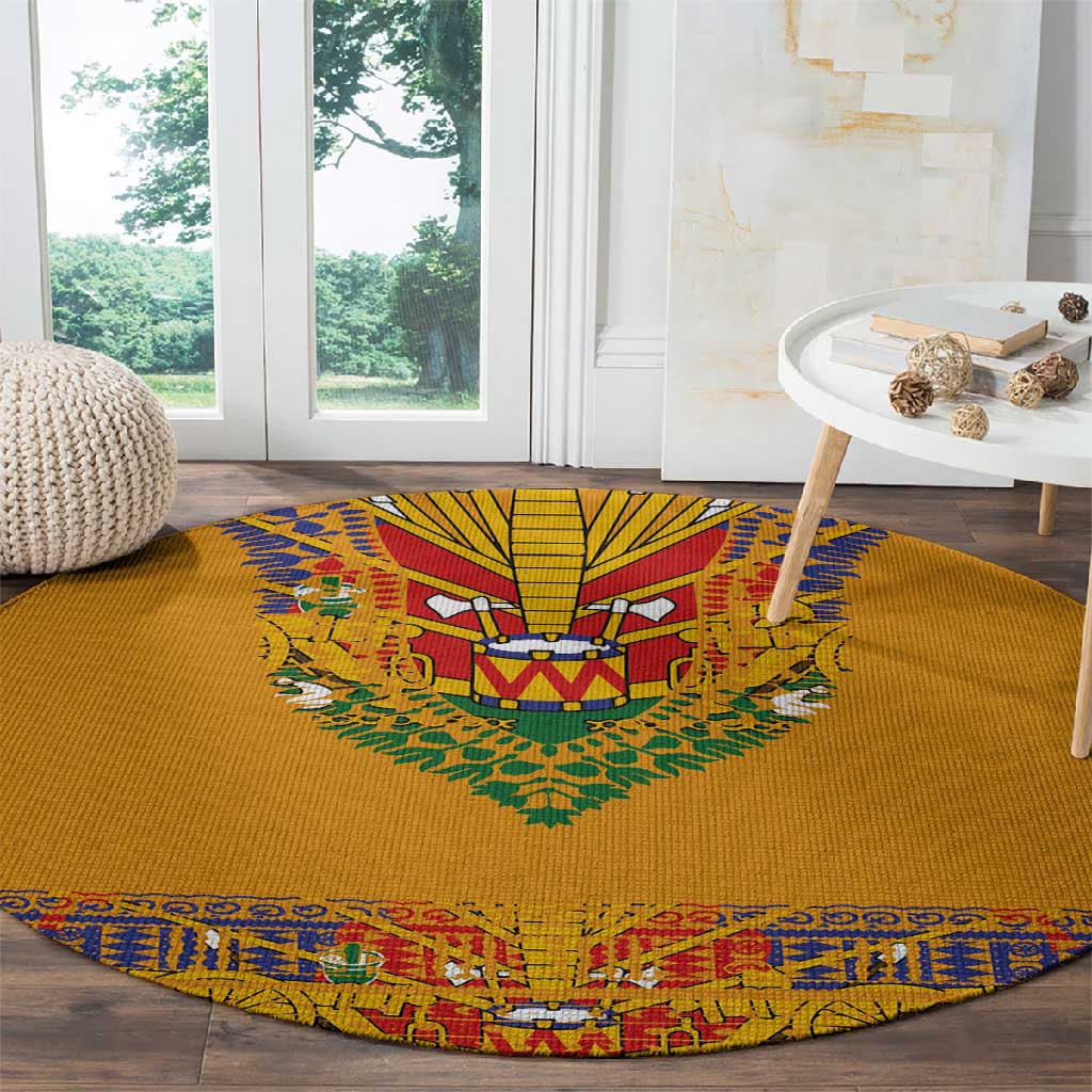 Haiti Flag Round Carpet Traditional Dashiki Yellow Color LT03